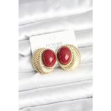 Herşey10 Pirinç Renk Bordo Boncuklu Oval Kadın Küpe