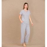 Herşeytrend Viskon Şık Tasarım Dantel İşlemeli Gri Kısa Kol Pijama Takımı