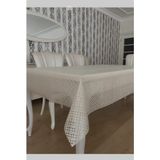 Herseyygüzell Pvc Dantel Görünümlü Çapraz Desen Masa Örtüsü - 100 x 140 cm - Krem