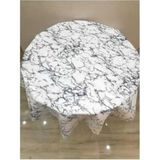 Herseyygüzell Pvc Silinebilir Muşamba Yuvarlak Masa Örtüsü Çap 140CM - 140 cm - Gri - Beyaz