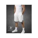 HerTarzınTrendi Erkek Beyaz Penye Şort Spor Bermuda Şeritli Basketbol Futbol Fitness Antrenman Koşu Şortu