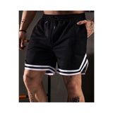 HerTarzınTrendi Erkek Siyah Penye Şort Spor Bermuda Şeritli Basketbol Futbol Fitness Antrenman Koşu Şortu