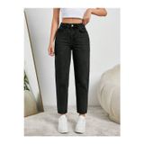 HerTon Kadın Yüksel Bel Mom Jean Siyah Kadın Pantolon %100 cotton Esneme yok