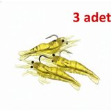 Heryerden 3 Adet 4 cm Kancalı Silikon Karides, Karides Balık Avı,yapay Karides, Levrek,çupra,lüfer - Gold
