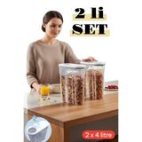 Herza House 2 Adet Erzak Saklama Kabı - 4 Litre Beyaz Tek Ebat