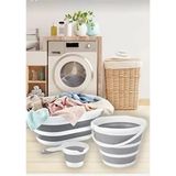 Herza House 3’lü Set Katlanır Çamaşır Sepeti 25 lt Plastik Malzeme ile Akordiyon Özelliği - Beyaz - 45 x 40