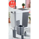 Herza House 5'li Çeyiz Seti - 80 Lt Kirli Çamaşır Sepeti +4'lü Banyo Seti - Bas Aç Kapak Antrasit Gri Tek Ebat