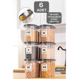 Herza House, 6 x 1250 ml Oval Erzak Saklama Kabı Antrasit Gri - Şeffaf Tek Ebat