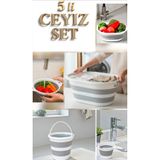 Herza House Katlanabilir Multi 5’li Set - Sepet Kova Maşrapa Badya Süzgeç Tek Ebat