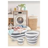 Herza House Katlanır Çamaşır Sepeti 3 Lü Set- Katlanabilir Akordiyon Su Kovası -maşrapa Gri-Beyaz 45 x 40