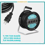 Hes Kablo 4 Lü Makarali (10 Ile 25 Metre) Arası 3x1.5 Yüzde Yüz Tam Bakir Hes Kablolu Seyyar Uzatma - 18 METRE
