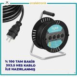 Hes Kablo Araç Şarjı Uyumlu 3x2.5 Yüzde Yüz Tam Bakır 4 'lü Makaralı Uzatma Seyyar - 20 METRE