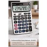 Hesap Makinesi Gri 13X18.5cm 1 Adet Ticon Ch-6312 12 Haneli Hafızalı Orta Boy Ofis Büro Masaüstü Hesap Makinası