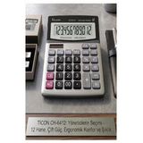 Hesap Makinesi Siyah Gri 14.5X19cm 1 Adet Ticon Ch-6412 12 Haneli Orta Boy Ofis Büro Masaüstü Hesap Makinası