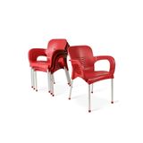 Hesaplı 4 Adet Metal Ayaklı Plastik Sandalye Kırmızı