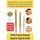 Hesaplı Hırdavat Premium Çok Amaçlı 3'lü Freze Matkap Uç Seti Ahşap Tahta Delme Titanyum Kanal Açma Sunta Mdf Oyma