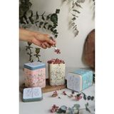 Hesaplı Kasa Flora Desenli 3'lü Kare Metal Saklama Kabı Seti, 7,5 x 7,5 x 10 Cm, 0,5 Lt - 500 ml