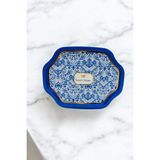Hesaplı Kasa Lisbon Desenli Sekizgen Metal Tepsi Mavi Beyaz 27.8x33.2 cm Sweet Home Servis Tepsisi Dekoratif