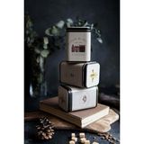 Hesaplı Kasa London Desenli 3'lü Kare Metal Saklama Kabı Seti, 7,5 x 7,5 x 10 Cm, 0,5 Lt - 500 ml