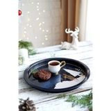 Hesaplı Kasa Winter Deer Desenli Yuvarlak Metal Tepsi, 31,5 cm - 1 Adet