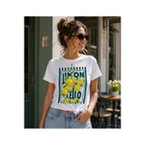 HESCO Limon Cello Baskılı Beyaz Kadın Tişört – Vintage Yaz Temalı Grafik Tasarım