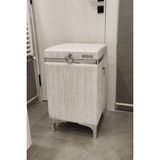 Heskar Home Kare Tek Parça Krem Renk Gümüş Şeritli Kadife Banyo Kirli Çamaşır Sepeti