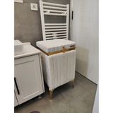 Heskar Home Kare Tip Krem Renk Altın Şeritli Lüks Kadife Banyo Kirli Çamaşır Sepeti