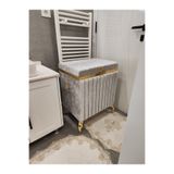 Heskar Home Tek Parça Dikdörtgen Gri Renk Altın Şeritli Modern Kadife Banyo Kirli Çamaşır Sepeti