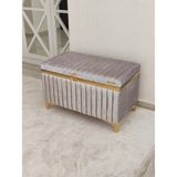 Heskar Home Tek Parça Gri Renk Altın Şeritli Modern Büyük Gelin Çeyiz Sandığı