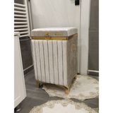 Heskar Home Tek Parça Kare Tip Açık Kahverengi Altın Şeritli Kadife Banyo Kirli Çamaşır Sepeti
