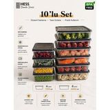 Hess Üreticiden -10 Parça- Saklama Kabı (2400MLX6) + (1170MLX4) Damla Serisi Mikrodalga ve Bulaşık Makinası Uyumlu - 19,5 lt - Gri