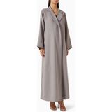 Hessa Falasi Modern Minimalist Notched Collar Abaya Uzun Kollu Aline Silueti ile Şıklığı Yansıtıyor - Açık Gri