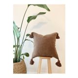 Hestia Home Kırlent Kılıfı Yastık Kılıfı Püsküllü Keten Kahverengi 40x40 Cm