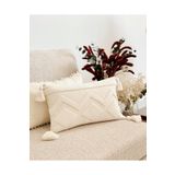 Hestia Home Krem El Yapımı Punch İşi Dekoratif Zigzag Desenli Yastık Kılıfı Kırlent 50x30 cm