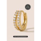 Hetra Altın Renkli Cerrahi Çelik Çift Halka Görünümlü Zirkon Taşlı Halka Piercing - Helix, Kıkırdak