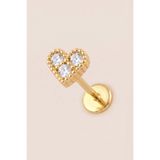 Hetra Altın Renkli Cerrahi Çelik Kalp Figürlü Flatback Piercing - Helix, Conch, Kıkırdak
