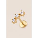 Hetra Altın Renkli Cerrahi Çelik Kavisli 3 Taşlı Flatback Piercing - Helix, Conch, Kıkırdak