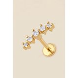 Hetra Altın Renkli Cerrahi Çelik Kavisli 5 Zirkon Taşlı Flatback Piercing - Helix, Conch, Kıkırdak