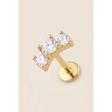 Hetra Altın Renkli Cerrahi Çelik Kavisli Büyük 3 Taşlı Flatback Piercing - Helix, Conch, Kıkırdak