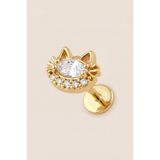 Hetra Altın Renkli Cerrahi Çelik Kedi Figürlü Flatback Piercing - Helix, Conch, Kıkırdak