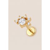 Hetra Altın Renkli Cerrahi Çelik Yarım Güneş Figürlü Flatback Piercing - Helx, Conch, Kıkırdak