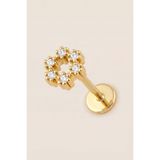 Hetra Altın Renkli Cerrahi Çelik Zirkon Taşlı Halo Flatback Piercing - Helix, Conch, Kıkırdak