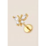 Hetra Altın Renkli Cerrahi Çelik Zirkon Taşlı Kelebek Flatback Piercing – Tragus, Helix, Kıkırdak (1 adet)
