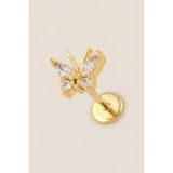 Hetra Altın Renkli Cerrahi Çelik Zirkon Taşlı Minimal Kelebek Flatback Piercing – Tragus, Helix, Kıkırdak (1 adet)