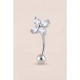 Hetra Gümüş Renkli Cerrahi Çelik 4 Zirkon Taşlı Rook Piercing - Daith, Vertical Helix, Kaş