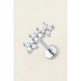 Hetra Gümüş Renkli Cerrahi Çelik Kavisli 3 Çiçek Figürlü Flatback Piercing - Helix, Conch, Kıkırdak