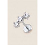 Hetra Gümüş Renkli Cerrahi Çelik Kavisli 3 Taşlı Flatback Piercing - Helix, Conch, Kıkırdak
