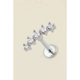 Hetra Gümüş Renkli Cerrahi Çelik Kavisli 5 Zirkon Taşlı Flatback Piercing - Helix, Conch, Kıkırdak