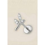 Hetra Gümüş Renkli Cerrahi Çelik Minimal Yaprak Formlu Flatback Piercing – Tragus, Helix, Kıkırdak (1 adet)