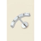 Hetra Gümüş Renkli Cerrahi Çelik Zirkon Dikdörtgen Taşlı Kavisli Flatback Piercing - Helix, Conch, Kıkırdak
